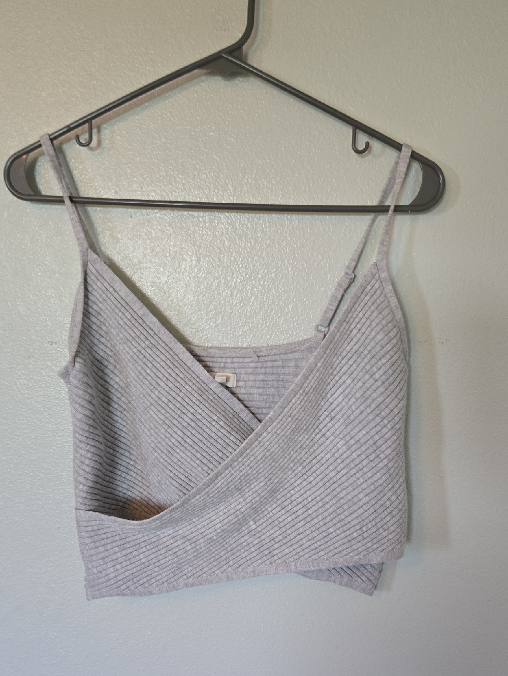 aerie Ribbed Wrap Crop Top in Light Gray